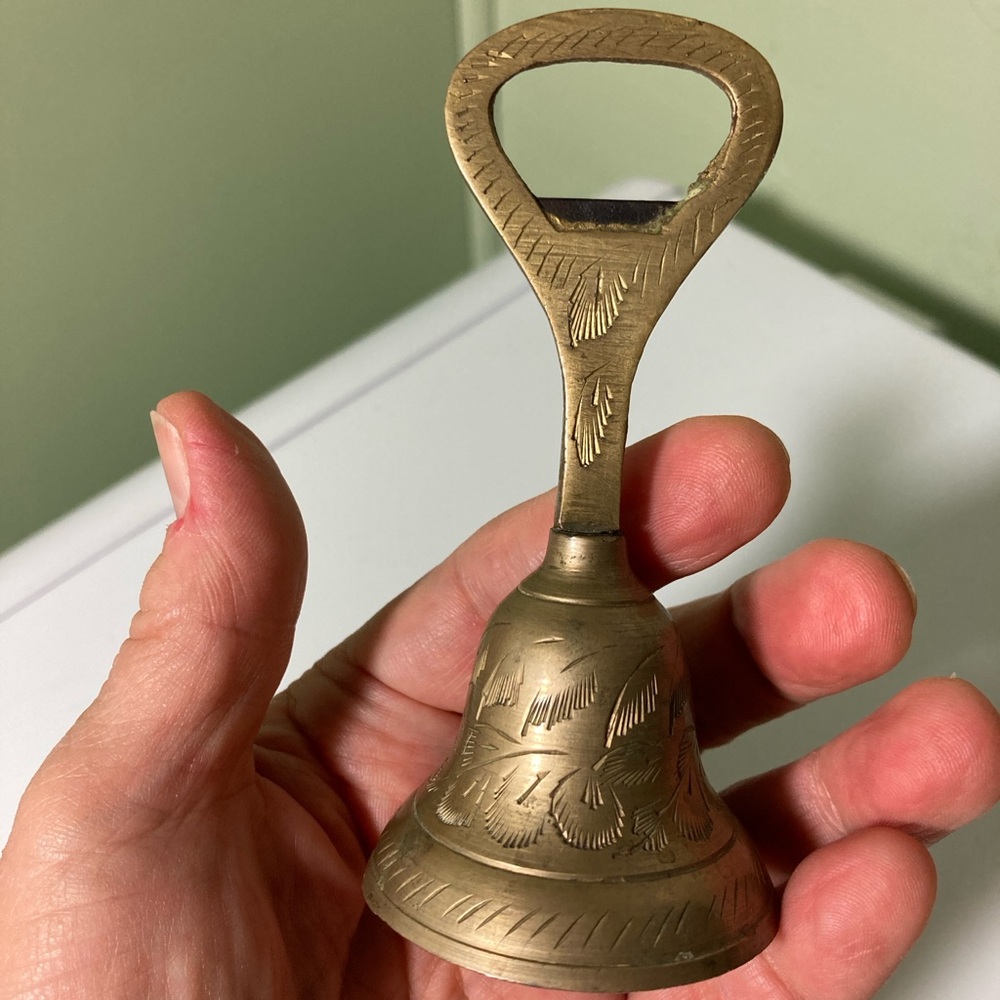 Vintage Brass Hand Bell - Handheld Solid Brass Bell with - bottle opener - Picture 3 of 5